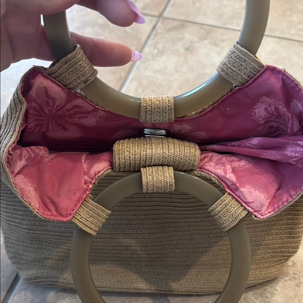 Liz Claiborne Tan and Gray Tote with Circular Handles